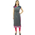 thumbnail image 3 of Bimba Women's Indian Kurti Cap Sleeve Double Layer Straight Kurta With Drawstring Waist, 3 of 8