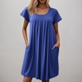 thumbnail image 3 of Ovzne Robes Grande Taille pour Femmes Rondes Robe Femmes Chemise de Nuit avec Poches Chemises de Nuit Manches Courtes Vêtements de Nuit Plissée devant Chemise de Nuit Col Rond Robe Maxi Grande Taille, 3 of 6