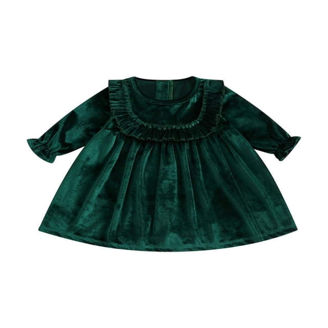 Toddler Baby Girls Christmas Dress Velvet Kids Long Sleeve Princess Party Dresses