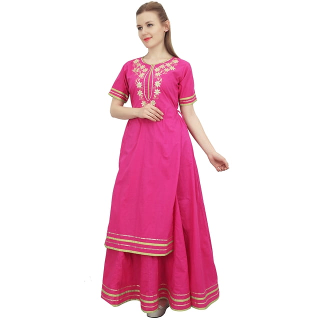 Bimba Robe Kurta Longue en Coton de Designer Magenta pour Femme Vêtements Indiens - 6
