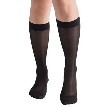 BIOS Living Compression Sheer Hosiery, Knee Length in Black, Size Large, Moderate Compression (15-20mmHg)