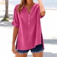 thumbnail image 2 of Summer Savings Clearance! RQYYD Linen Shirts for Women Button Down Shirts Short Sleeve Cotton Collared V Neck Solid Casual Blouses with Pocket, 2 of 6