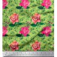 thumbnail image 1 of Soimoi Tissu en Voile de Coton Vert Imprimé Feuilles & Roses au Mètre 42 Pouces de Large, 1 of 3
