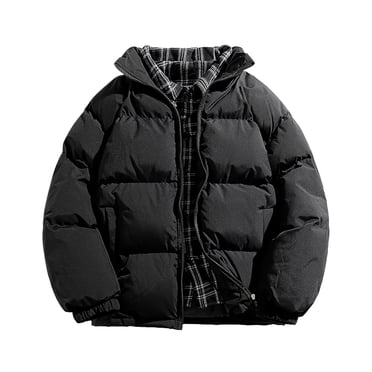 Pisexur Mens Manteau d'Hiver pour Homme, Couleur Unie, Fermeture Éclair, Tissu à Carreaux, Empiècement, Manteau d'Hiver Chaud en Coton, Parka à Manches Longues, Manteau Matelassé pour Homme, Manteaux d'Hiver pour Hommes, Vestes Grande Taille