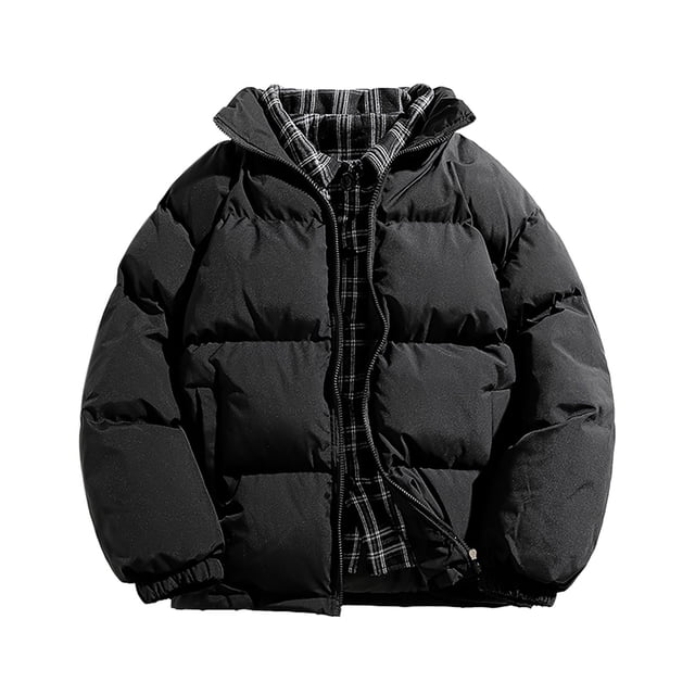 Styesk Jackets for Men Zipper Up Warm Jackets Plaid Patchwork Puffer Jacket Outdoor Plus Size Work Coats Casual Comfy Wind Breaker Jackets with Pockets
