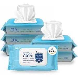Sllic® Large Disinfectant Wet Wipes - All-Purpose - 75% Alcohol Wipes - Clean & Sanitize Surfaces & Skin - Skin Safe - Quick-Drying & Non-Sticky Formula - Unscented - 150 Wipes (3 Packs of 50 Each)