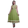 thumbnail image 1 of Bimba Robe Anarkali à Rayures Vert Pâle2 Col Mandarin Sans Manches Kurtis pour Femmes Robe Maxi à Imprimé Grande, 1 of 6