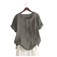 thumbnail image 3 of Shiusina Womens Casual Loose Button Linen Plus Size Daily Boho Tanic T-Shirt Blouse Tops Grey, 3 of 4