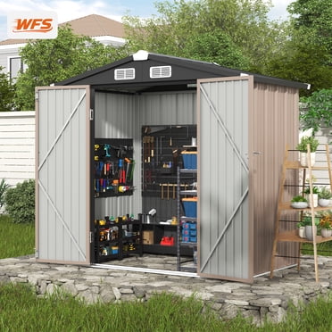 Clouddwell 6x4ft Storage Shed with Floor & Double Doors - Brown