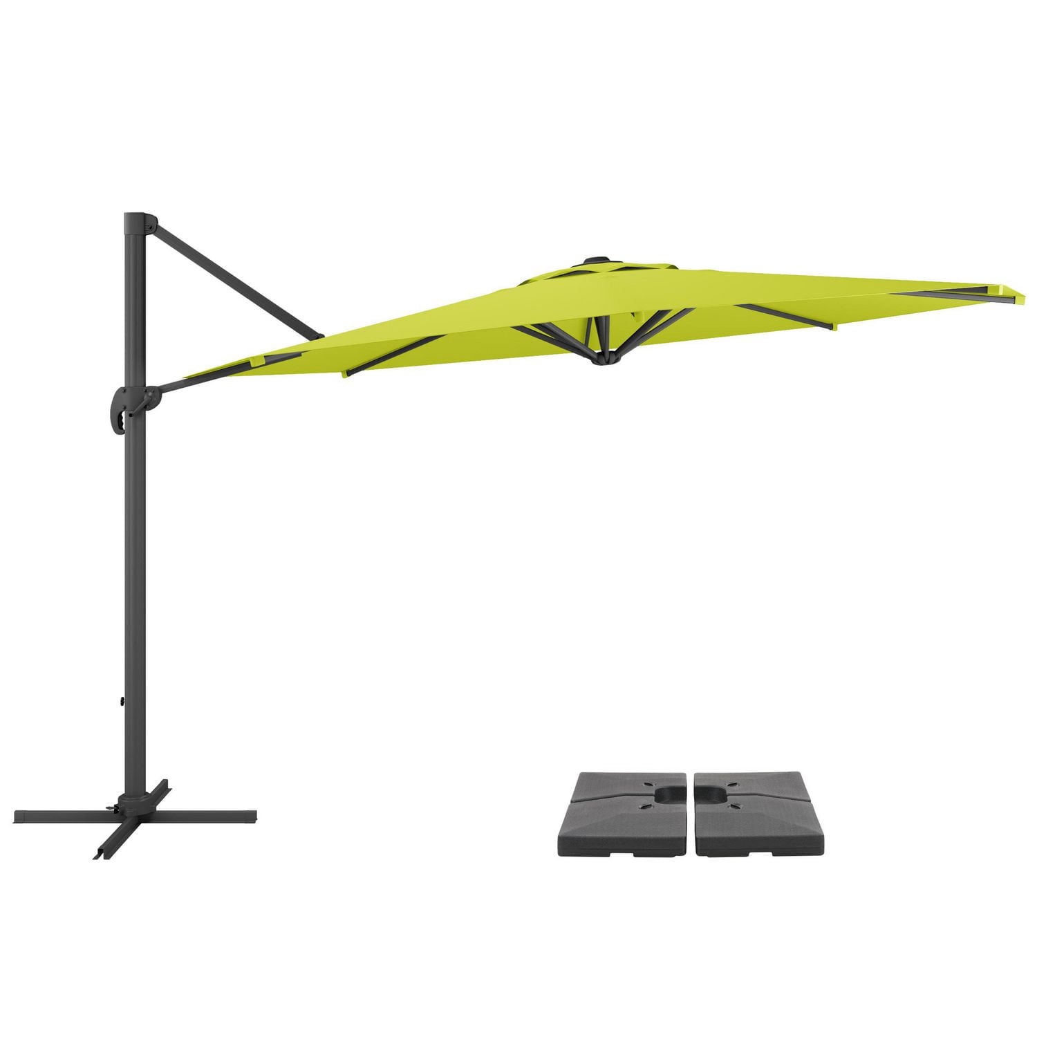 CorLiving 11.5ft Deluxe Offset Tilting Rotating Patio Umbrella with Aluminum Frame & Deluxe Base Weights