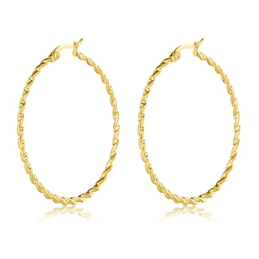 JeenMata Boucles d'Oreilles Créoles Torsadées en Plaqué Or Jaune pour Femmes - Boucles d'Oreilles Assorties Élégantes