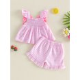 thumbnail image 3 of Toddler Baby Girl Summer Clothes Watermelon Print Tank Tops Ruffle Cuffs Shorts 2Pcs Sweet Outfit, 3 of 8
