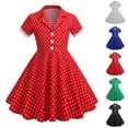 thumbnail image 1 of Zwiiyzr Robe Vintage des Années 1950 pour Filles de 3 à 8 Ans, Été, Rétro, à Pois, Boutonnée, Manches Courtes, Col en V, Rouge, 1 of 4
