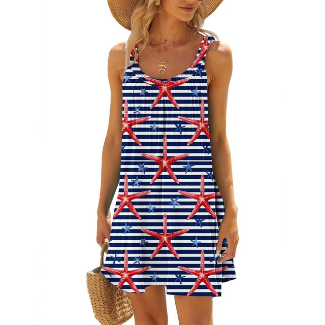 Ovzne Robes Grande Taille pour Femmes aux Formes Robe d'Été pour Femme Col Rond Sans Manches Dégradé Teinture sur Nœuds Robe de Plage Robe de Printemps Liquidation