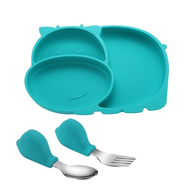 Miangastore 1 Ensemble Assiette Compartimentée pour Bébé Assiette de Repas en Silicone pour Bébé Vaisselle d'Entraînement