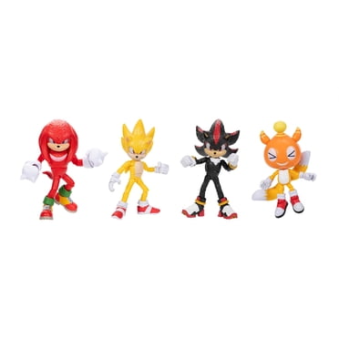 Sonic The Hedgehog 3 Movie 5-InchAction Figure 4-Pack, Articulated Figures from Jakks Pacific's Wave 2 Include Super Sonic The Hedgehog, Shadow, Knuc