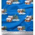 thumbnail image 1 of Soimoi Blue Cotton Duck Fabric Pine Tree & Cottage Nature Print Sewing Fabric Yard 56 Inch Wide, 1 of 5