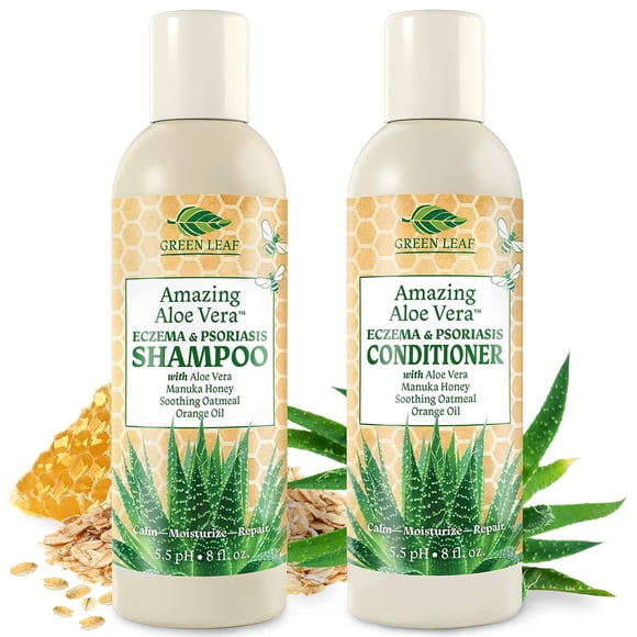Eczema & Psoriasis Shampoo & Conditioner Set For Men & Women - Aloe Vera & Manuka Honey for Gentle Itchy, Dry Scalp Treatment - Dandruff, Seborrheic Dermatitis, Sulfate-