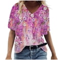 thumbnail image 1 of Birdeem T-Shirt à Col en V pour Femmes, Mode Décontractée, Grande Taille, Imprimé de Fleurs Pittoresques, 1 of 1