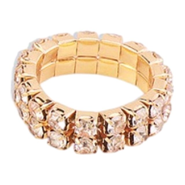 Maytalsory Bague en Cristal Extensible de Luxe Unique pour Déclaration d'Amour Bague Incrustée à la Mode Dorée 2 Rangées 1Ensemble