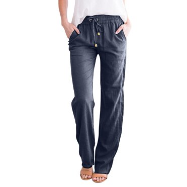 Kcodviy Pantalon Droit Uni Taille Grande Leggings Lapin et Long Pantalon Décontracté Femme Jambe Grand Élastique à Cordon Pantalon en Coton