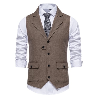 HBFAGFB Mens Vests Outerwear New Men's Herringbone Vintage Lapel Suit Vest Mens' Clothing Coffee Size L
