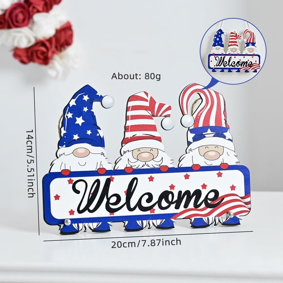 Independence Day Door Hanging Wooden Sign 4th of July Memorial Day Patriotic Decor Red White Blue Flag Wreath Hanger for Front Door Garden Home US Veterans Day Welcome Home Soldiers Decoration