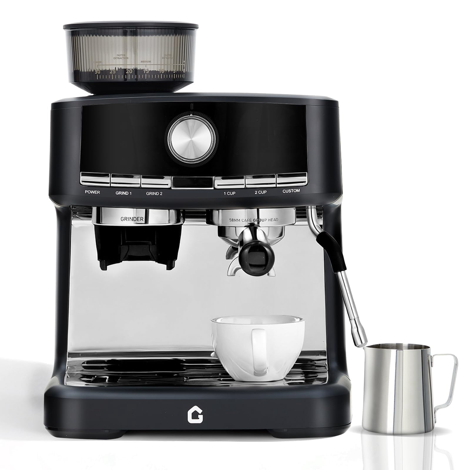 20 Bar Espresso Machine with Built-In Grinder, Stainless Steel Coffee Maker Featuring 1.5L Removable Water Tank & Milk Frothing Wand, Ideal for Latte and Cappuccino Brewing, Compact Coffee Machine