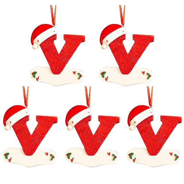 Agiferg Noël Petit Chapeau Rouge Lettre Pendentif DIY Nom Inscriptible 26 Lettre Pendentif 5PCS