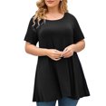 thumbnail image 1 of BADHUB Plus Size Tunic Tops for Women Summer Casual Short Sleeve Ruffle Shirts to Wear with Leggings Solid Color Crewneck Tee Shirt, 1 of 6
