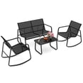thumbnail image 2 of Costway Ensemble de Terrasse à Bascule 4 Pcs 2 Chaises Berçantes et Causeuse avec Table à Dessus en Verre Extérieur, 2 of 10