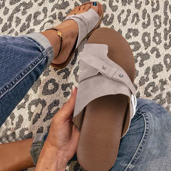 Brown Wedge Sandals for Women Solid Color Summer Flip Flops Flat Sandals Comfortable Slip Sole Ladies Summer Beach Shoes Arch Fit Sandals for Women on Clearance