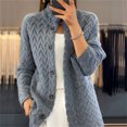 thumbnail image 1 of Cardigan Chandail d'Hiver pour Femmes, Couleur Unie, Col Tailleur, Veste Tricotée à Manches Longues, 1 of 1