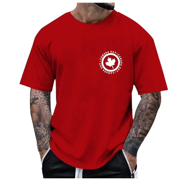 Ediodpoh T-Shirt Partiellement Imprimé pour Hommes, Mode d'Été, Fête du Canada, T-Shirts pour Hommes, Rouge_003 L