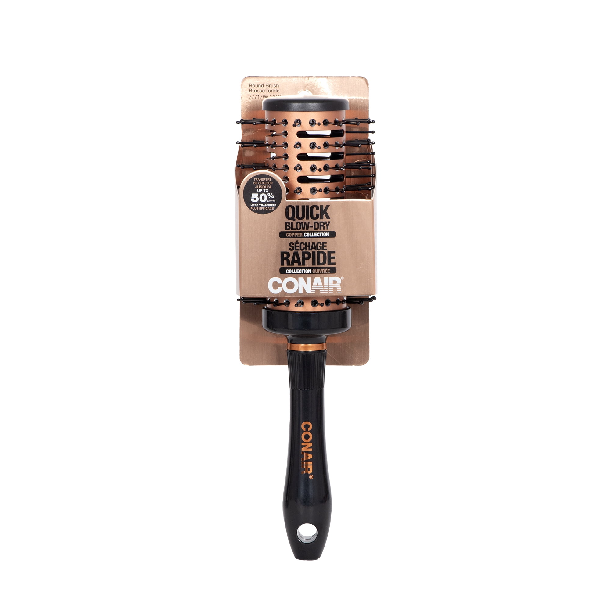 Brosse ronde ventilée Conair Quick Blow Dry en format régulier avec revêtement en cuivre