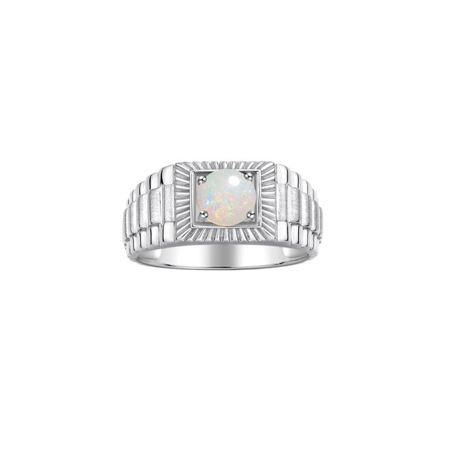 RYLOS Men's Ring 14K White Gold Ring, 7MM Round Shape Gemstone Designer Style Ring Fun & Fabulous Opal October Birthstone Rings Gold Size 12