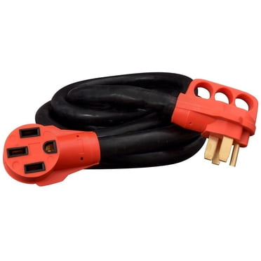 Valterra Rallonge A10-5015EH Mighty Cord; Rallonge 125/250 Volts; 4 Broches; 50 Ampères; Quatre Fils de Calibre 6 à 8; Longueur de 15 Pieds; Noir; avec Poignée à Prise pour Doigt à l'Extrémité Masculine