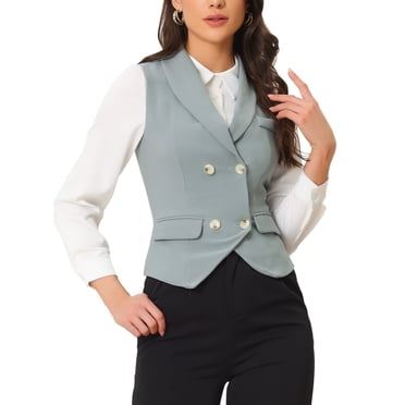 INSPIRE CHIC Women's Suit Vest Double Breasted Business Lapel Dressy Waistcoat Vest XL Gray