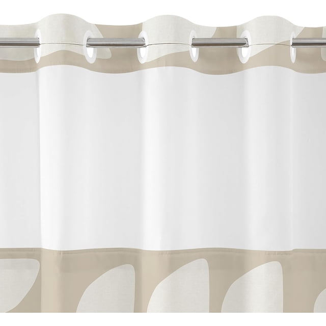Americanflat Rideau de Douche Sans Crochets 72x75 - Rideau de Douche Moderne Résistant à l'Eau avec Panneau Transparent, Doublure à Encliqueter et Oeillets Durables - 100 % Polyester - Beige Chaud et Ivoire