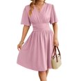 thumbnail image 3 of Robe Femme Été Décolleté en V Profond Élégante Mini-Robe à Volants Taille Robes Rose Pâle S, 3 of 10