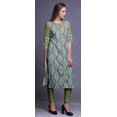 thumbnail image 3 of Bimba Rayon Slub Indian Printed Straight Kurta 3/4 Sleeve Tunic Dress For Women, 3 of 6