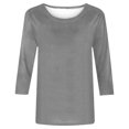 thumbnail image 5 of CHUANK T-Shirt Ajusté à Col Rond Mignon pour Femmes, Décontracté, Mi-Long, Manches 3/4, Blouse Extensible, Basique, Uni, Hauts, 5 of 5