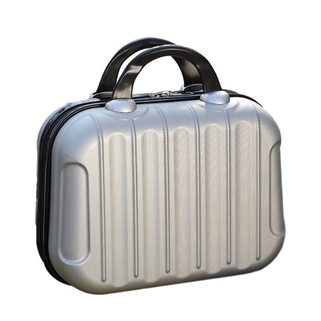 Makeup Storage Organizer Travel ABS Toiletry Suitcase Box Mini Boarding Luggage Cosmetic Case Large Capacity Bag Silver