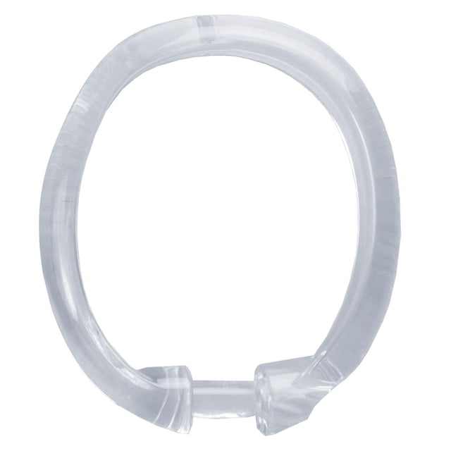 Mainstays Plastic Shower Curtain Rings, Clear, Set of 12, single clear plastic ring with snap closure designed to fit standard shower rods and curtains, durable and rust-resistant, suitable as bathroom accessories and shower curtain hooks