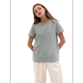 thumbnail image 2 of T-shirts à Manches Courtes Surdimensionnés pour Femmes, Col Rond, Coupe Ample, T-Shirt d'Entraînement, Hauts d'Été Décontractés, Coton, Gris Brouillard Cendré, S, 2 of 8