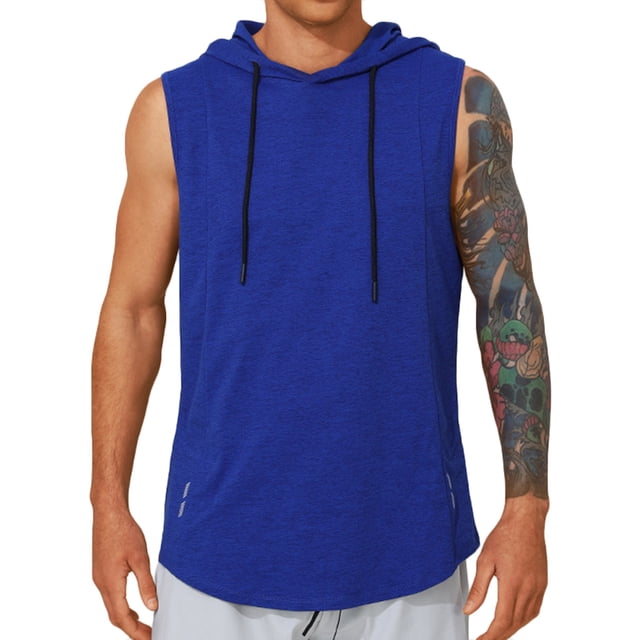 Vest for Men, Mens Casual Fashion Solid Quick Drying Drawstring Hooded Sleeveless Tops