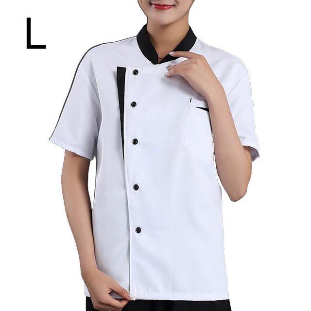 Chef Short Sleeve Breathable Breasted Cooking Service Bakery Accessory Clothes Catering Uniform Summer Bakery Unisex Workwear Restaurant Kitchen White L