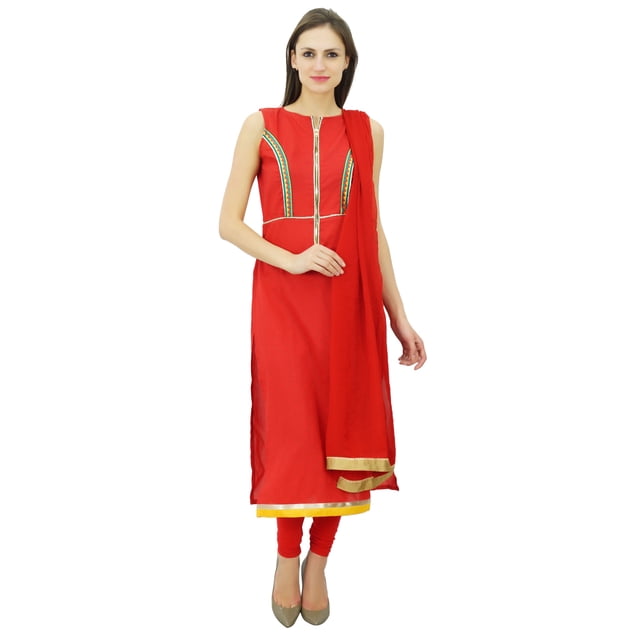 Atasi Salwar Kameez Droit en Coton Rouge Cousu sur Mesure pour Femme avec Dupatta