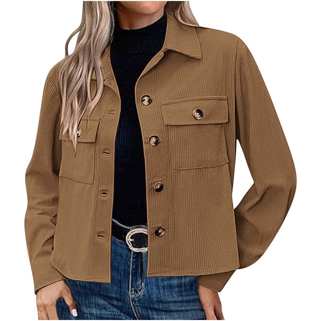 Timegard Button down Shirts for Women Cropped Long Sleeve Jackets Fall Solid Color Casual Loose Tops