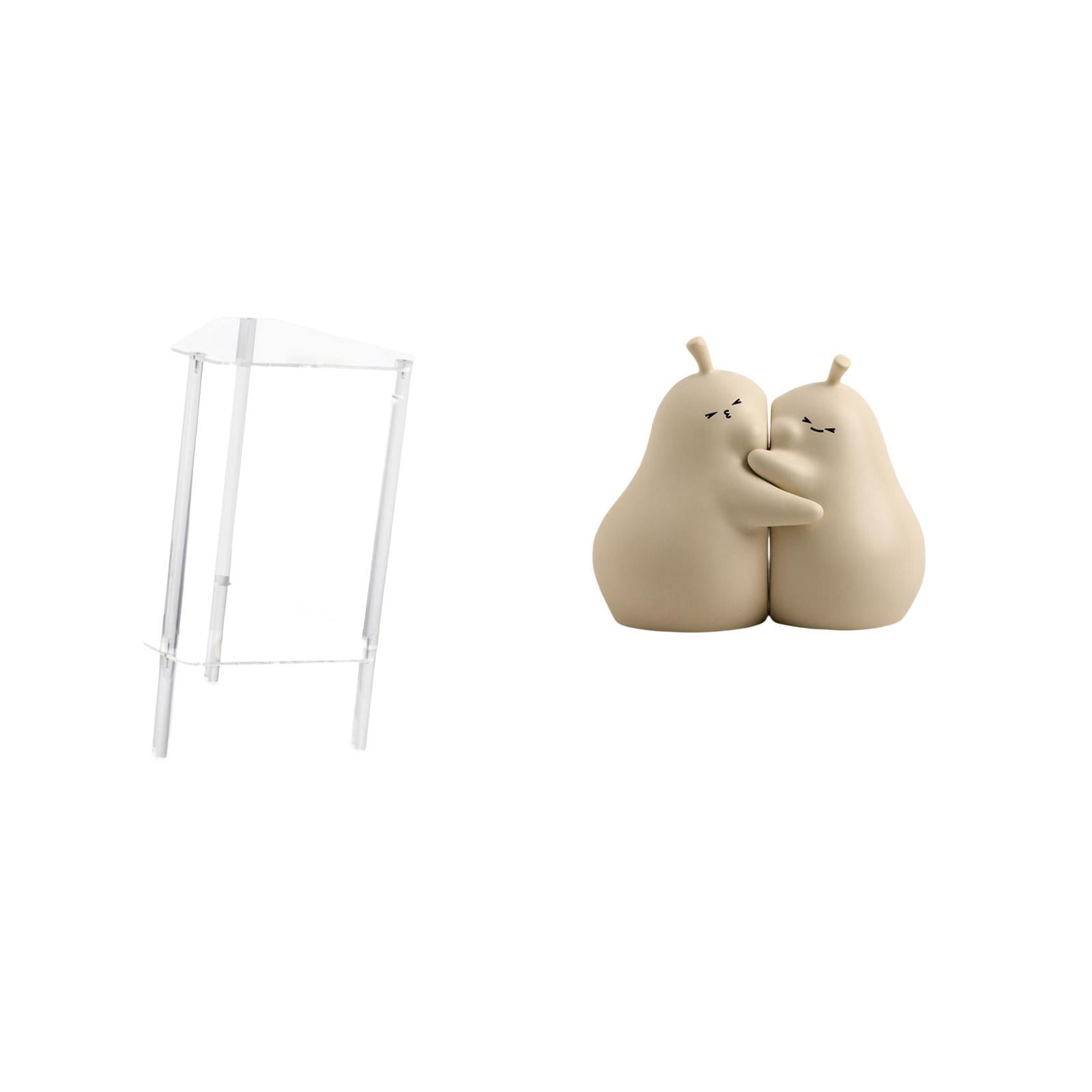 Siruishop Minimalist Clear Acrylic Side Table NightStand Modern Bedside Cabinet End Table for Living Room Home Office Bedroom Hugging Pear Book Stand Ceramic Bookend Fine Workmanship Bookshelf
